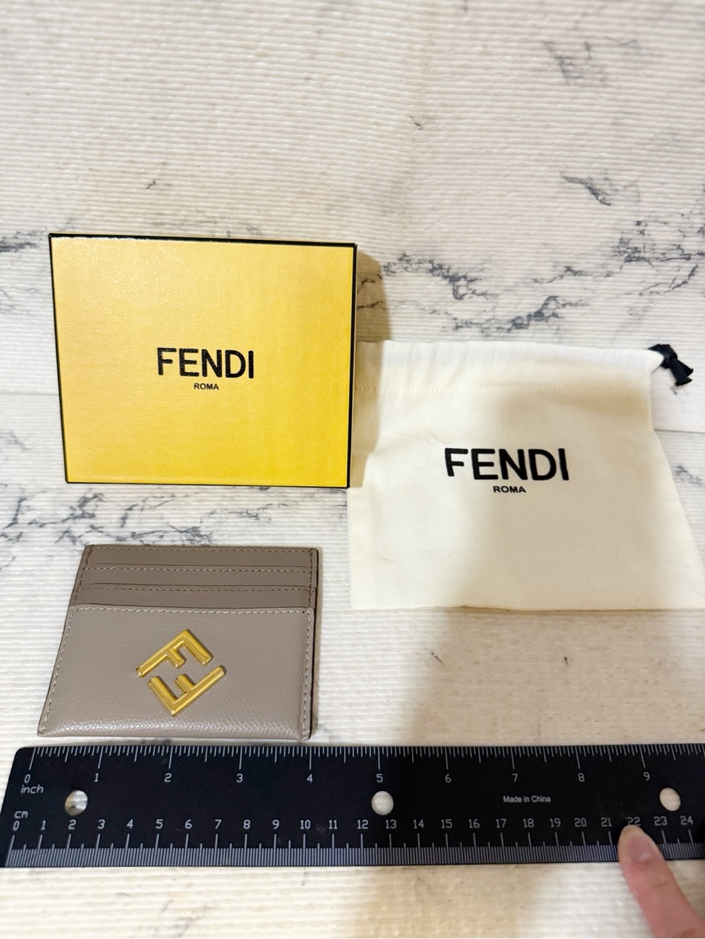 Fendi FF Diamonds Card Case Two-tone Leather Gray Card Holder - Picture 13 of 14